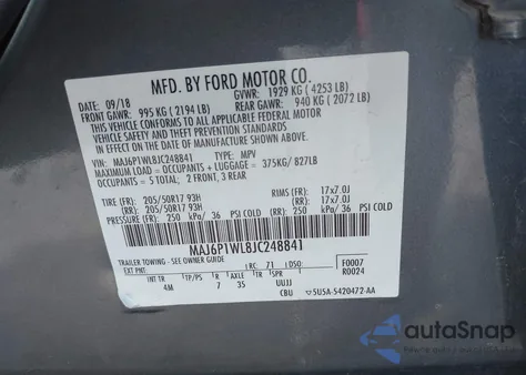 2018 Ford Ecosport Titanium z USA, uszkodzony, nr VIN MAJ6P1WL8JC248841